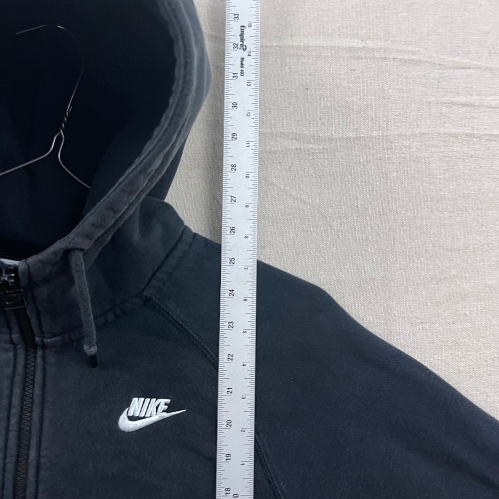 Nike Full Zip Hoodie Mens Medium Black Embroidered Logo Raglan Fleece Sweatshirt - Picture 7 of 7